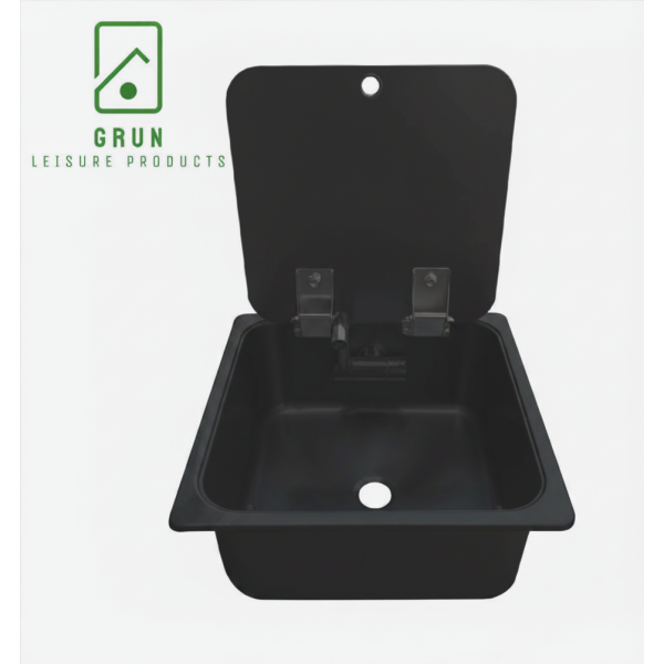 Black Square Sink with Glass Lid- Compact -Grun Leisure Products GR549B
